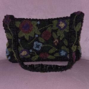 Floral Beaded Women's Bag - Black and Multicolor